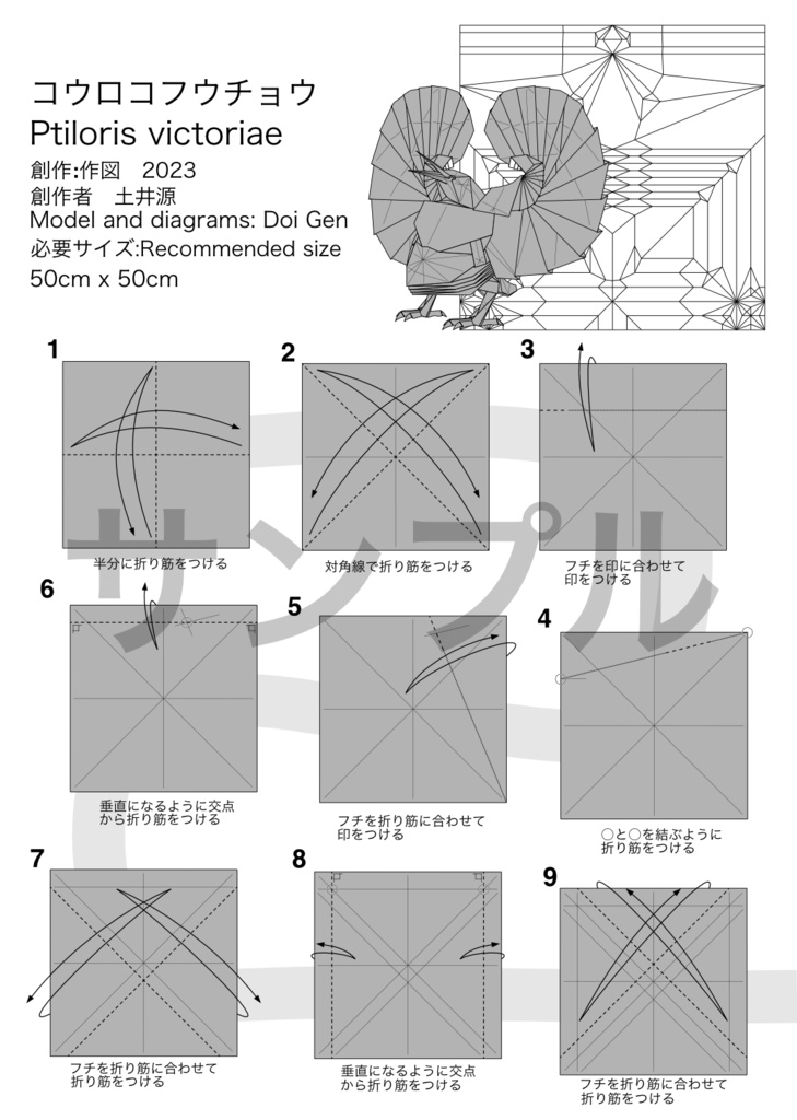 コウロコフウチョウ折り図 全11ページ 172行程