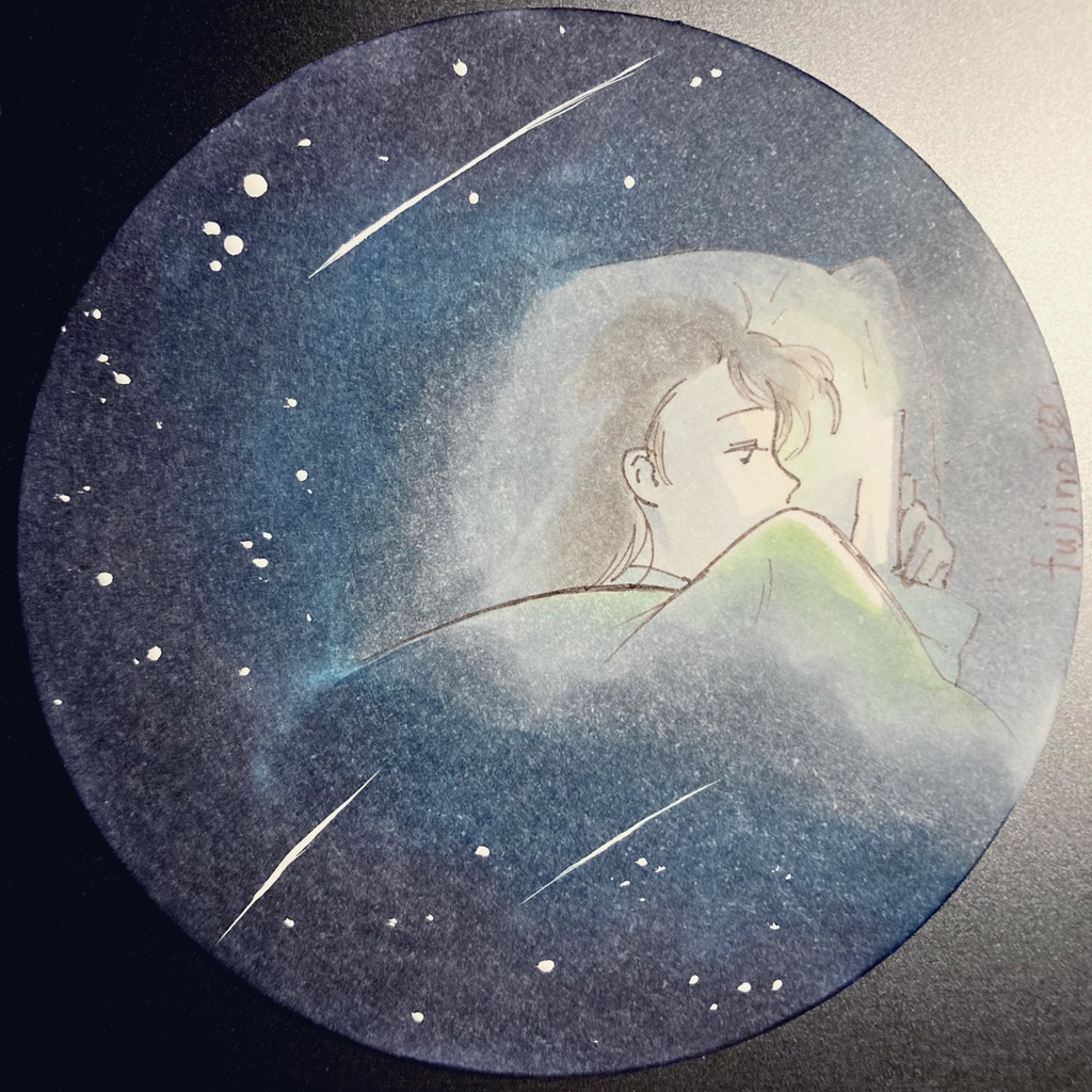 「ねむれない夜のこと」コースター型イラスト原画・額なし