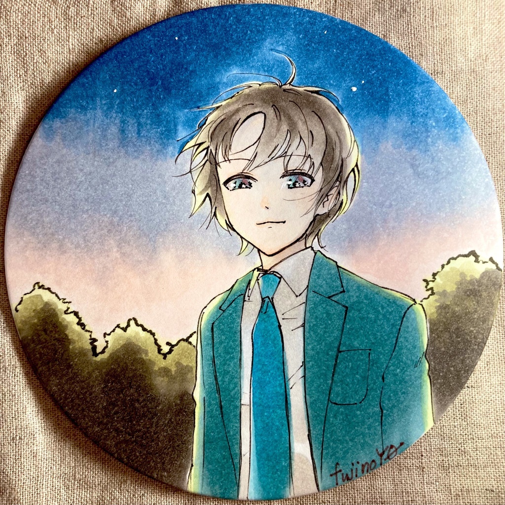 「もう寒いね」コースター型イラスト原画・額なし