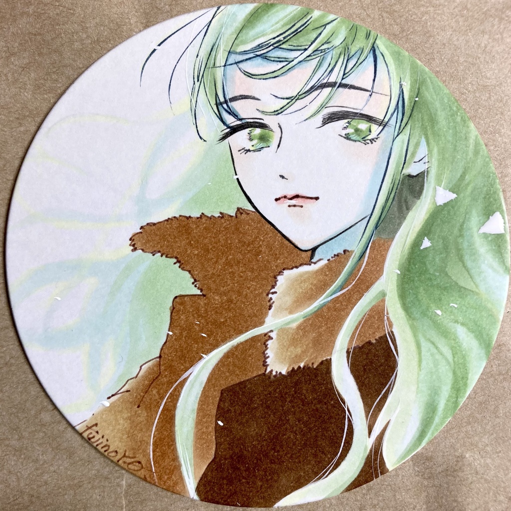 「行かなくちゃ」コースター型イラスト原画・額なし