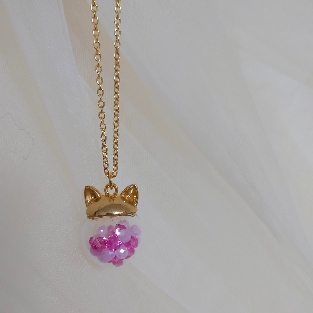 【わんぷり】動物キャップのガラスドームネックレス