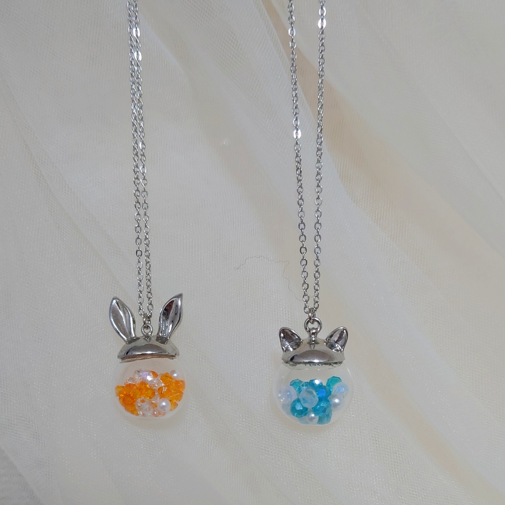 【わんぷり】動物キャップのガラスドームネックレス