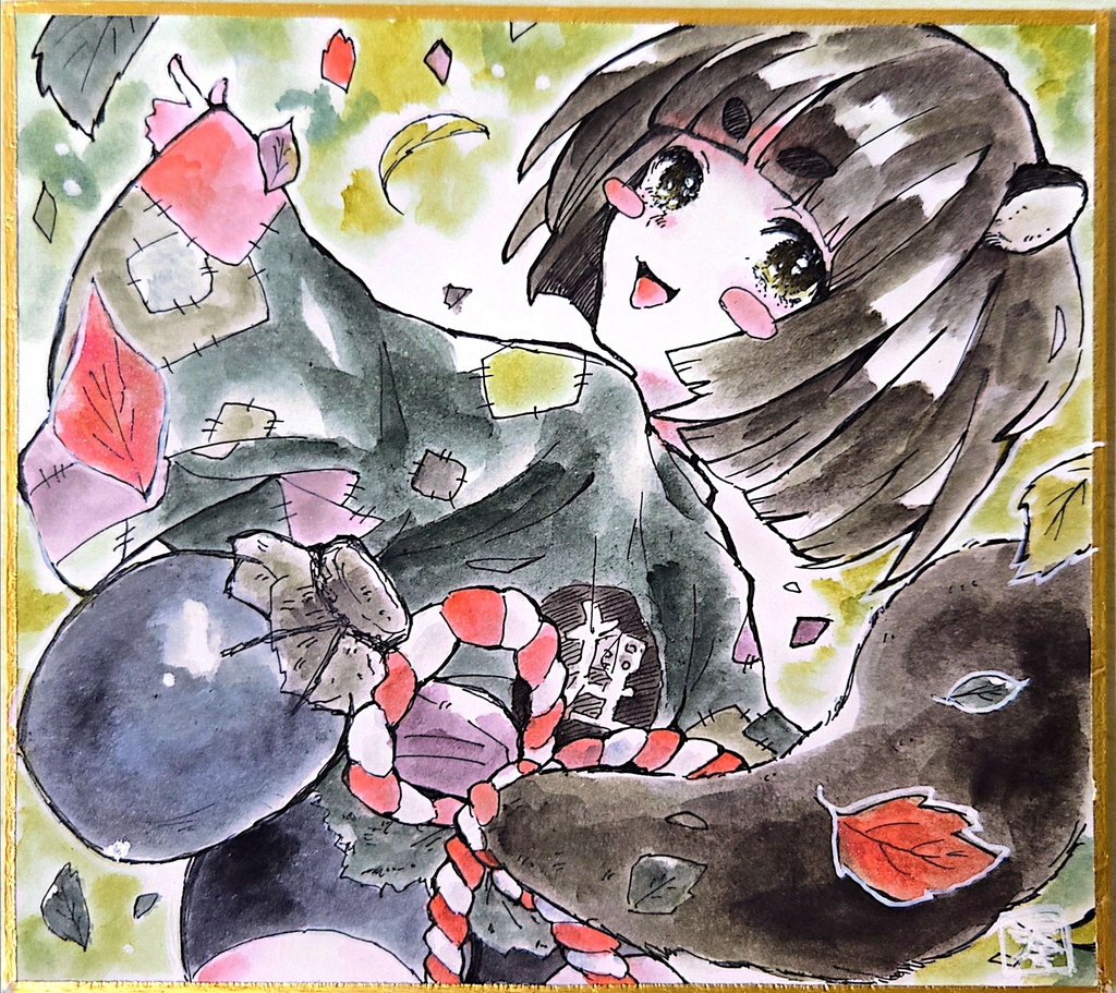 【創作】化け狸【色紙原画】