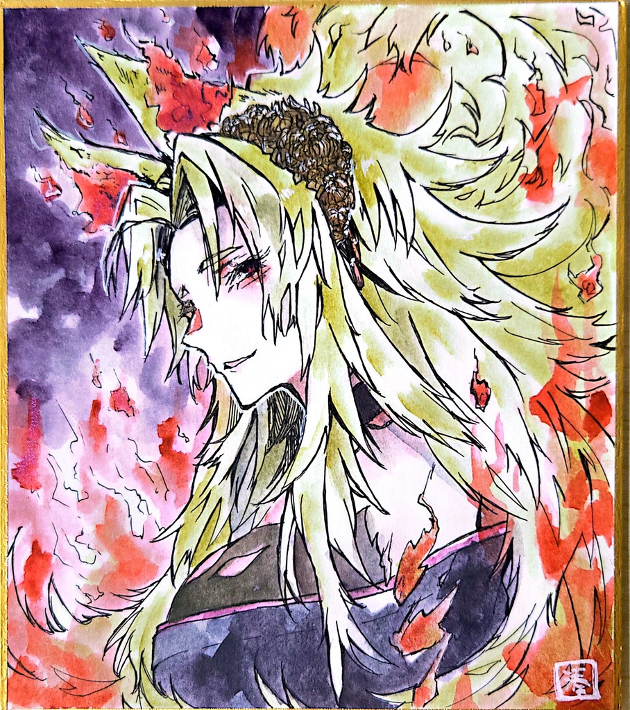 【創作】狐火【色紙原画】