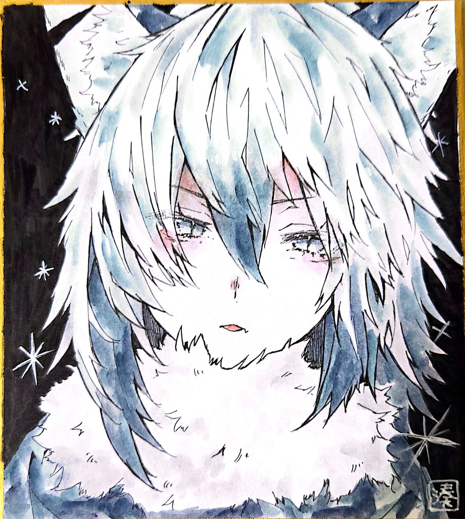 【創作】人狼【色紙原画】