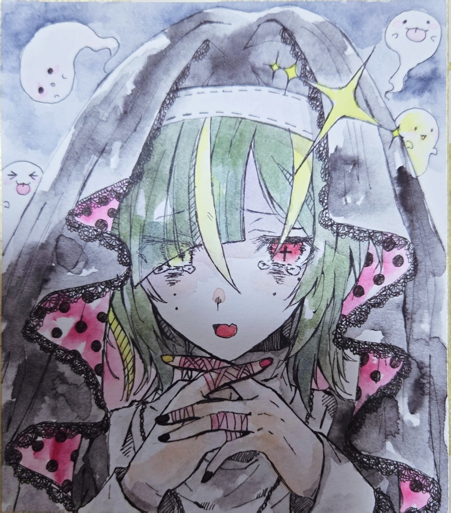 【一次創作】GHOST‪𖤐SISTER【色紙原画】