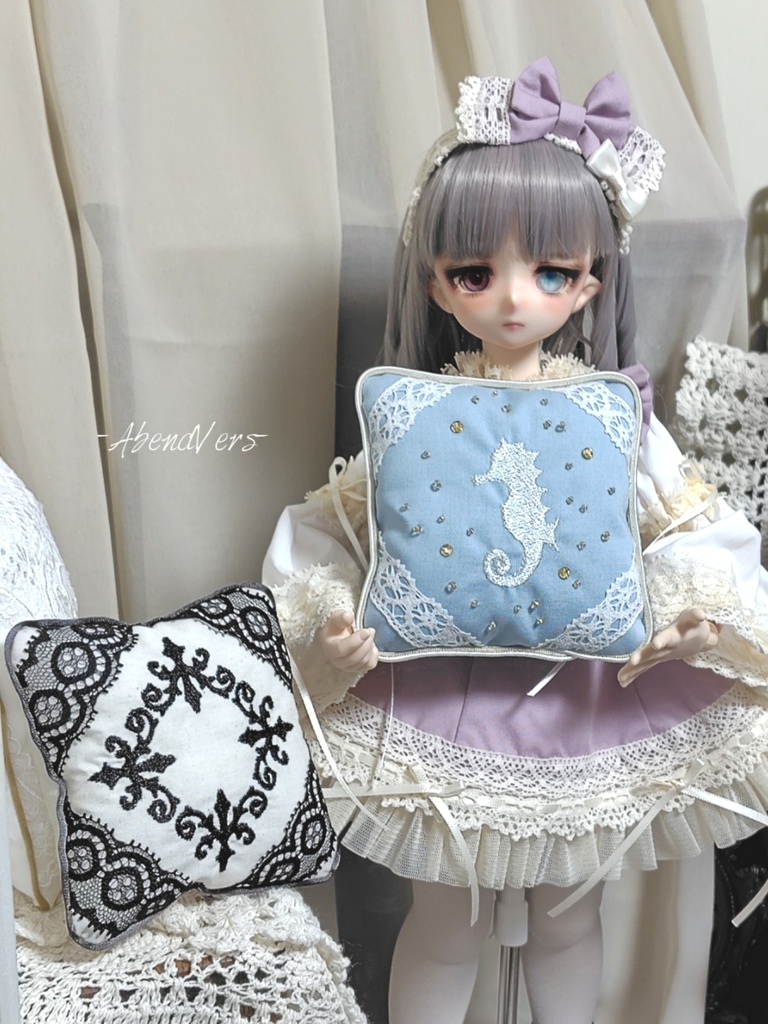 【約40〜65cm Doll】夏ver.オリジナル刺繍クッション