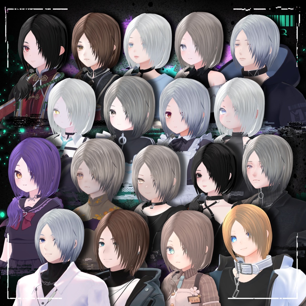 【男女18アバター対応】PiiQ 2way hair 翠雷髪【模様が流れるEmission Material 付き】