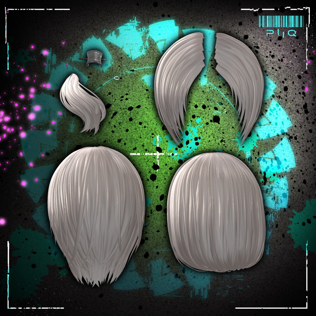 【男女18アバター対応】PiiQ 2way hair 翠雷髪【模様が流れるEmission Material 付き】