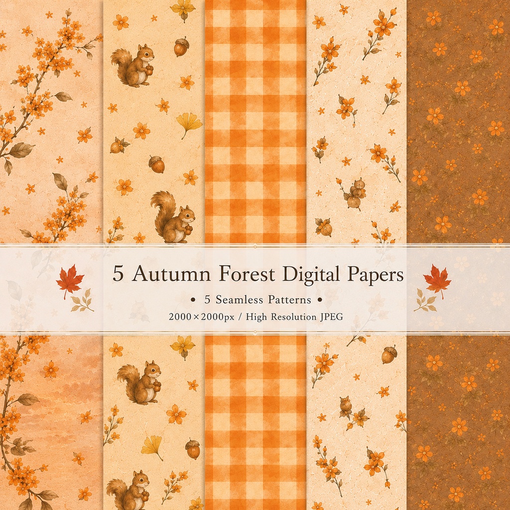 【5枚セット】秋の森｜Autumn Forest デジタルペーパー