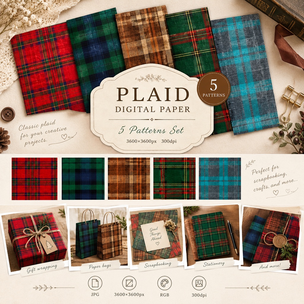 【5枚セット】チェック柄|PLAID デジタルペーパー