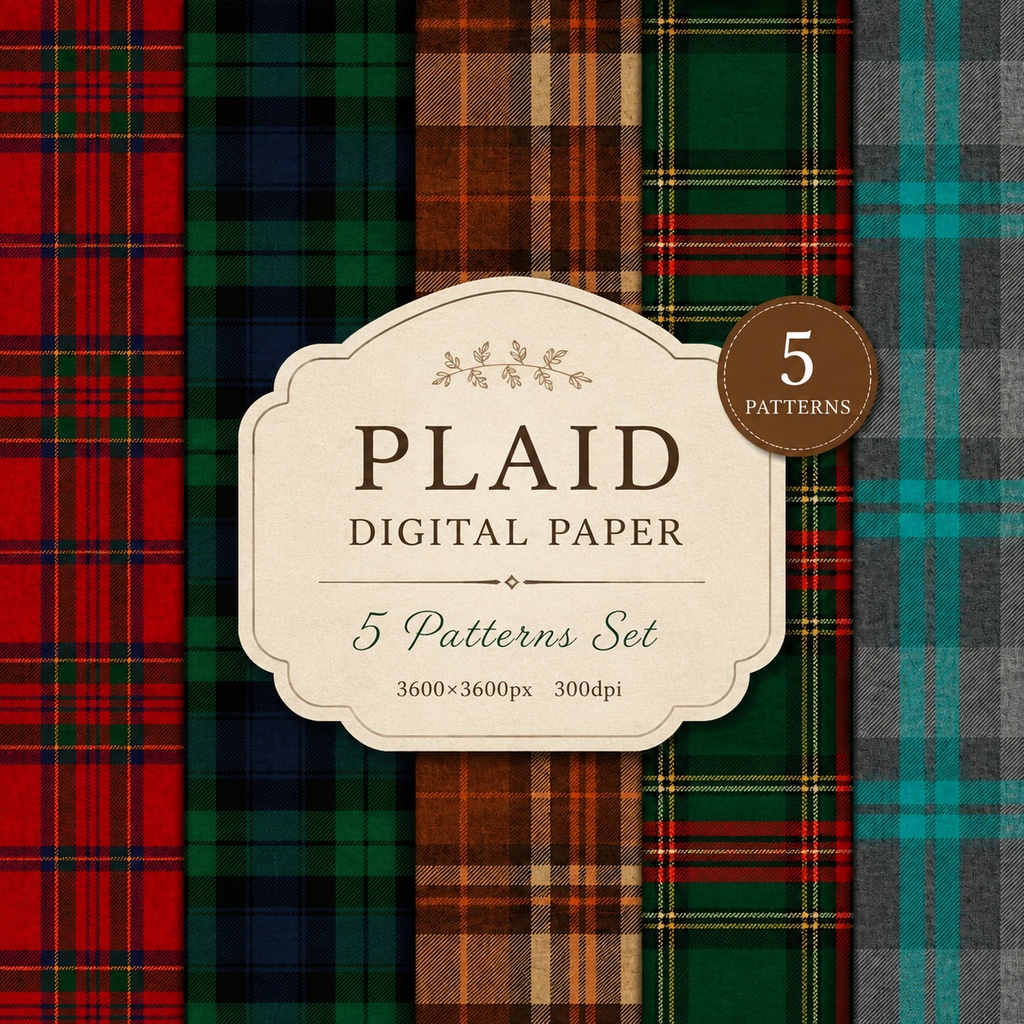 【5枚セット】チェック柄｜PLAID デジタルペーパー
