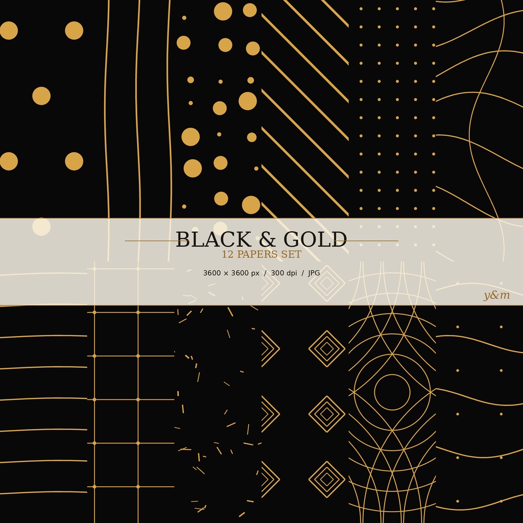 【12枚セット】ブラック＆ゴールド｜BLACK & GOLD デジタルペーパー