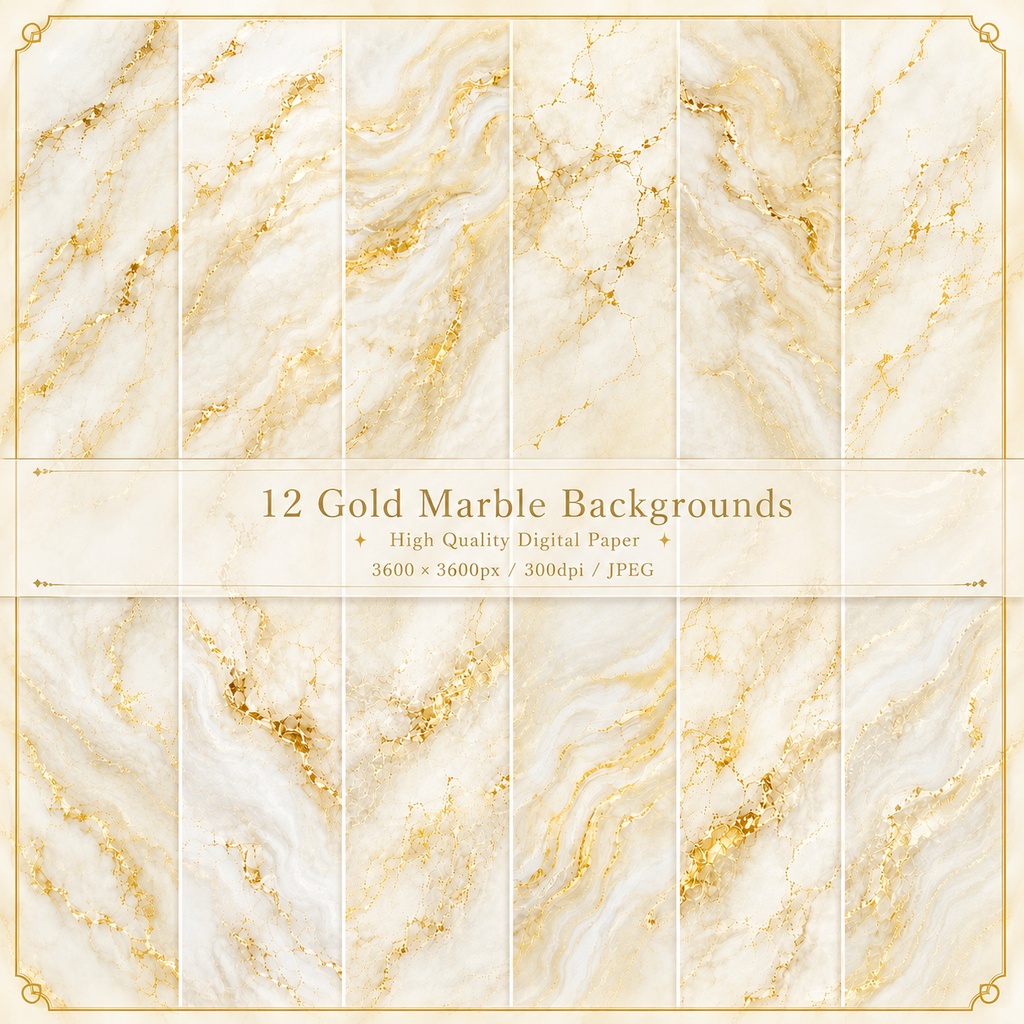 【12枚セット】ゴールドマーブル｜Gold Marble デジタルペーパー