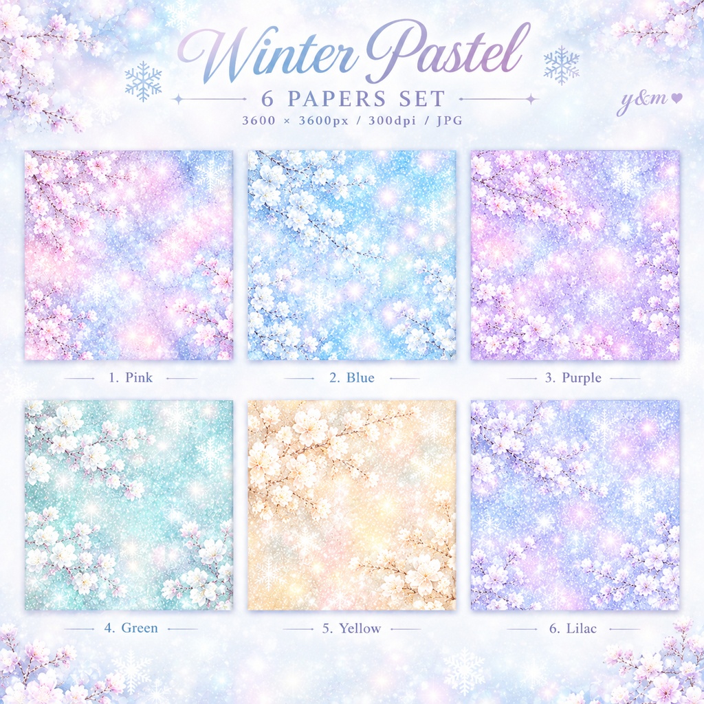 6枚セット|Winter Pastel|冬のパステルデジタルペーパー|3600×3600px