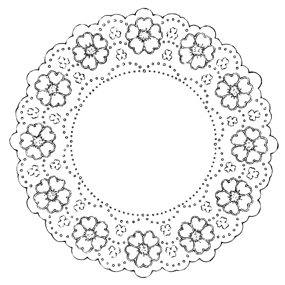 円のレース素材2 花 3種類と外枠