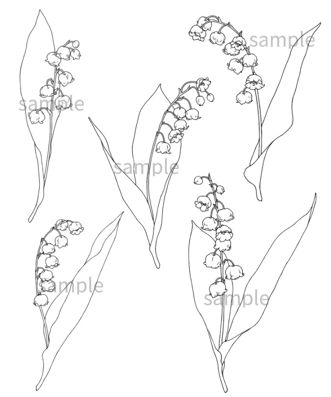 すずらんの花 5輪 カラーと線画合計10枚 みずの ゆめ Booth