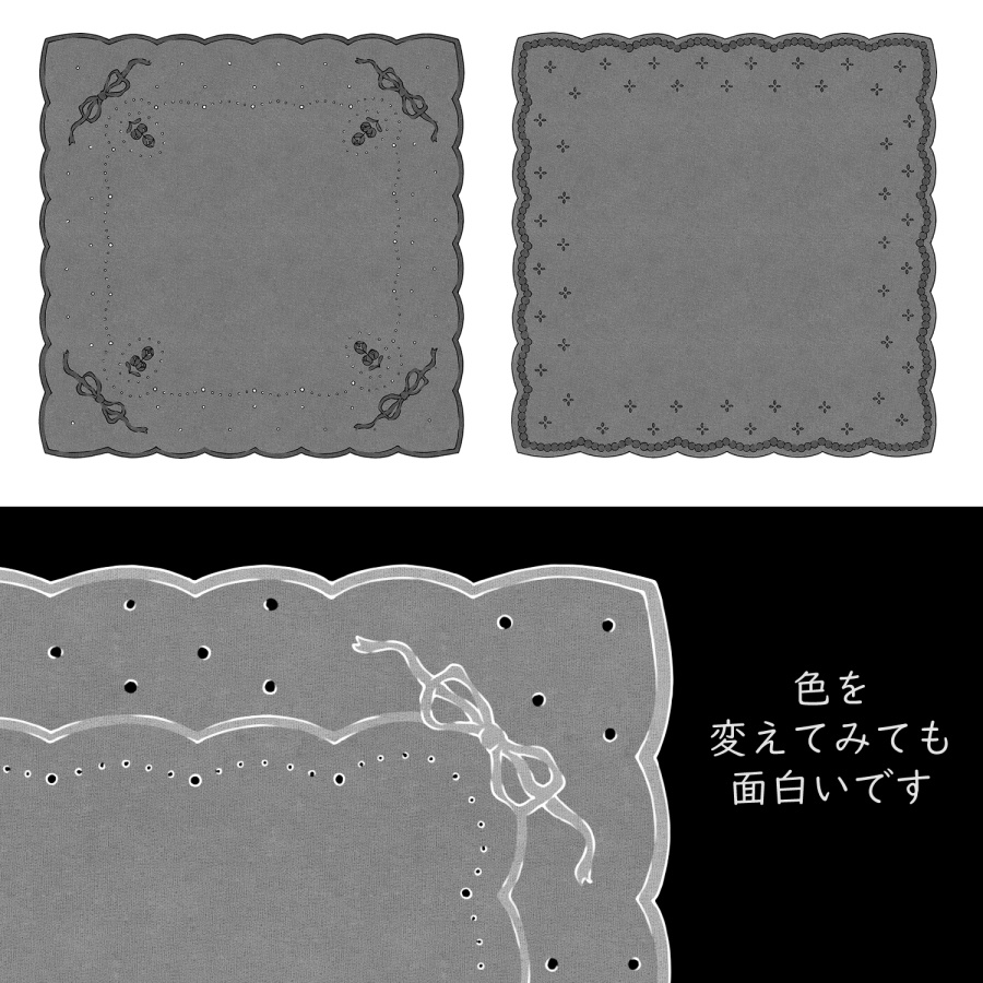 四角いレース10種 線画とテクスチャ