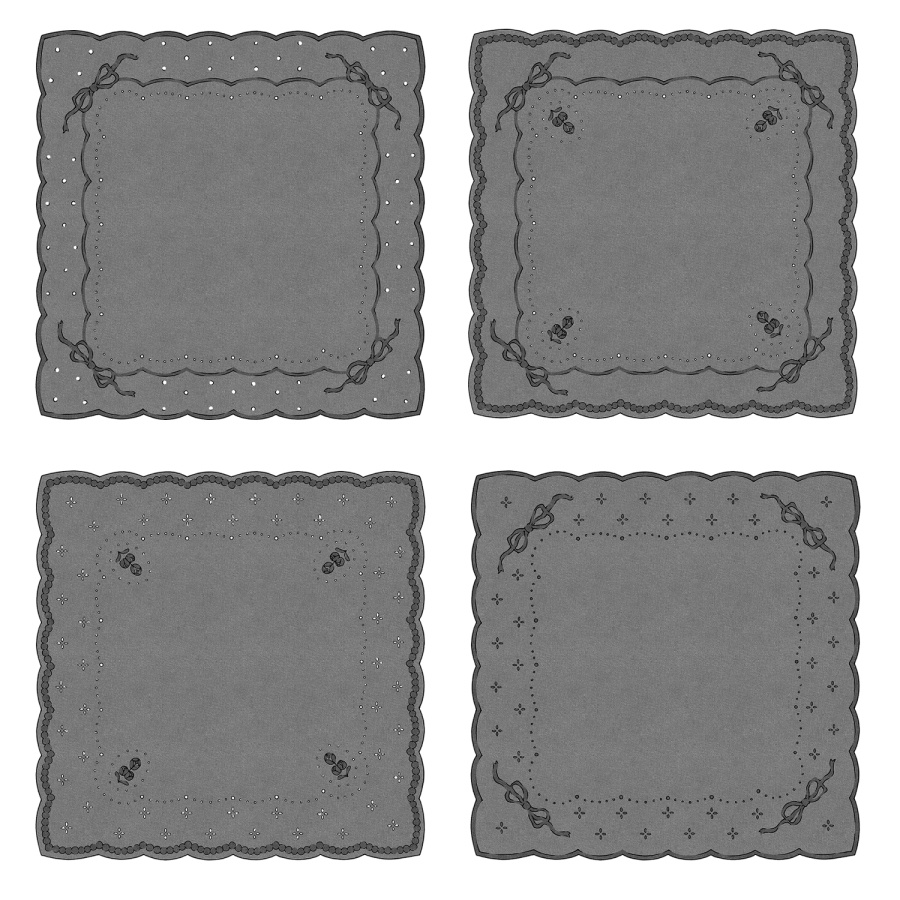 四角いレース10種 線画とテクスチャ