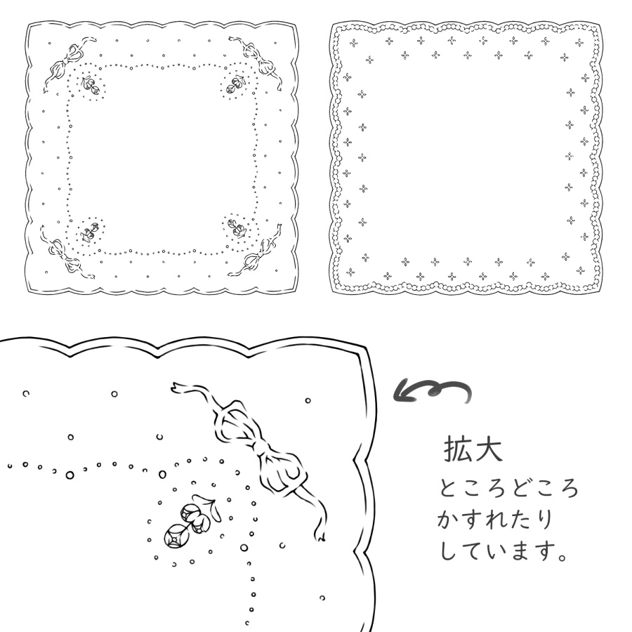 四角いレース10種 線画とテクスチャ