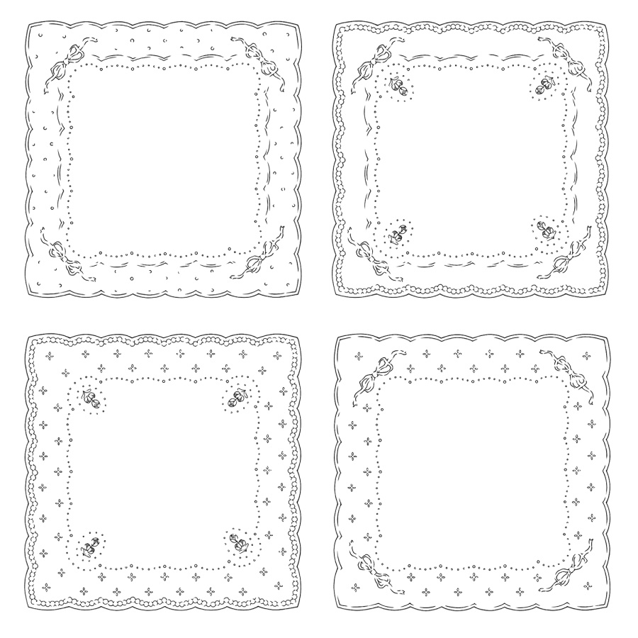 四角いレース10種 線画とテクスチャ