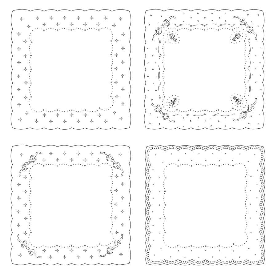 四角いレース10種 線画とテクスチャ
