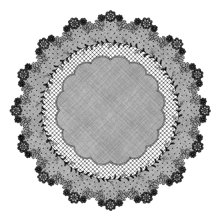 円レース 12枚とブラシ6種 花と蔦