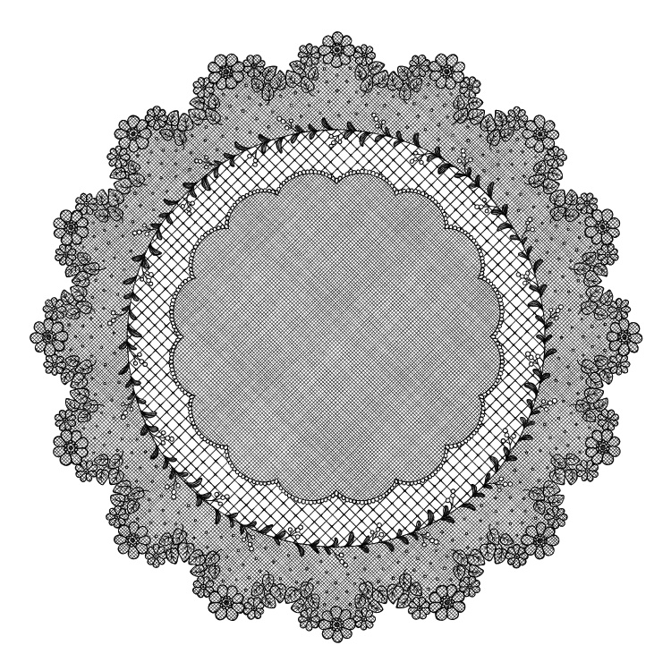 円レース 12枚とブラシ6種 花と蔦