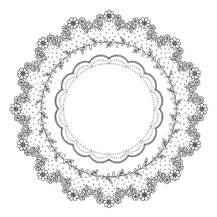円レース 12枚とブラシ6種 花と蔦
