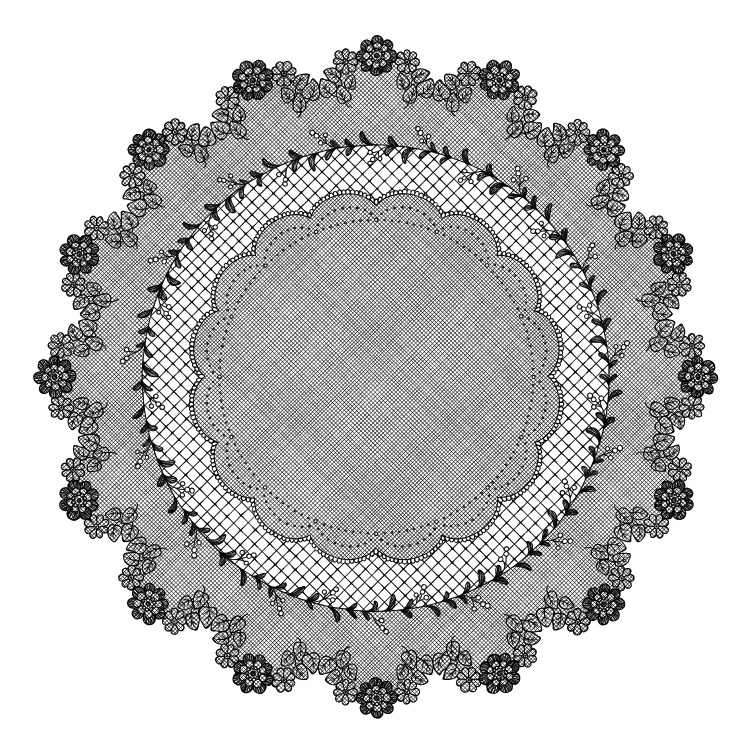 円レース 12枚とブラシ6種 花と蔦