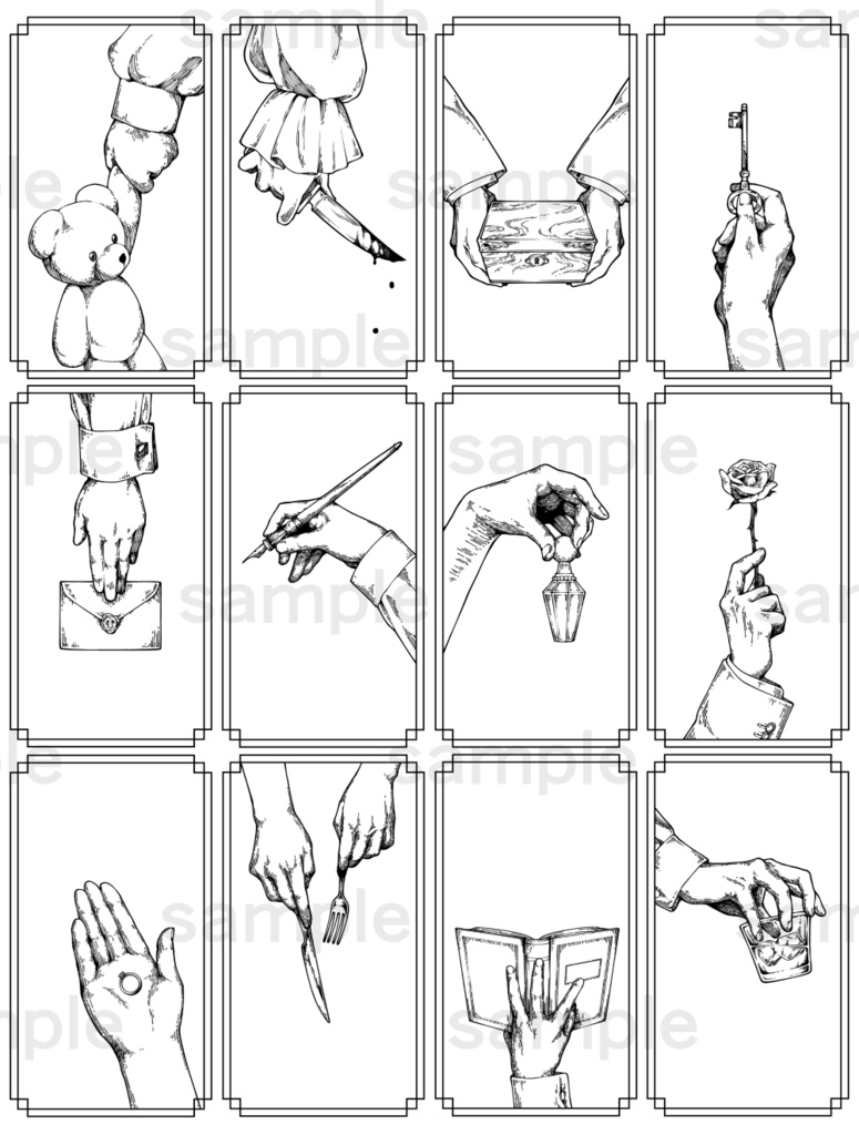 ペン画風の手のイラスト素材 12種(黒、白、ゴールド3色)