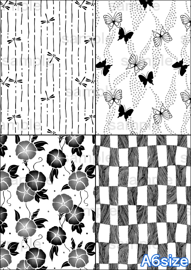 浴衣の柄8種(白黒・グレー)