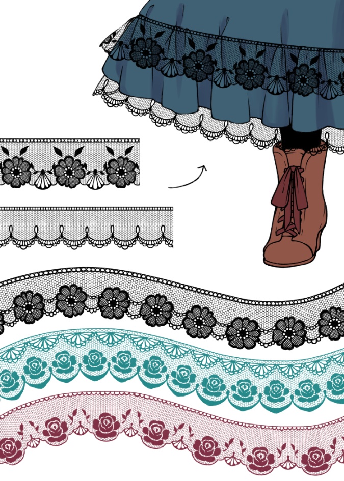 レース素材とブラシ各20種