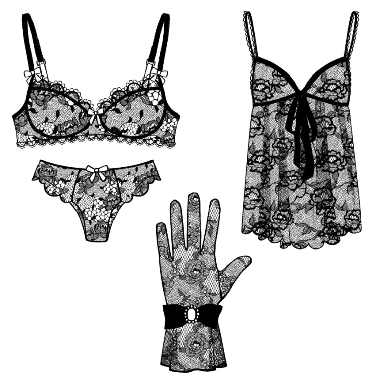 花のレースパターンとブラシ(9種)2