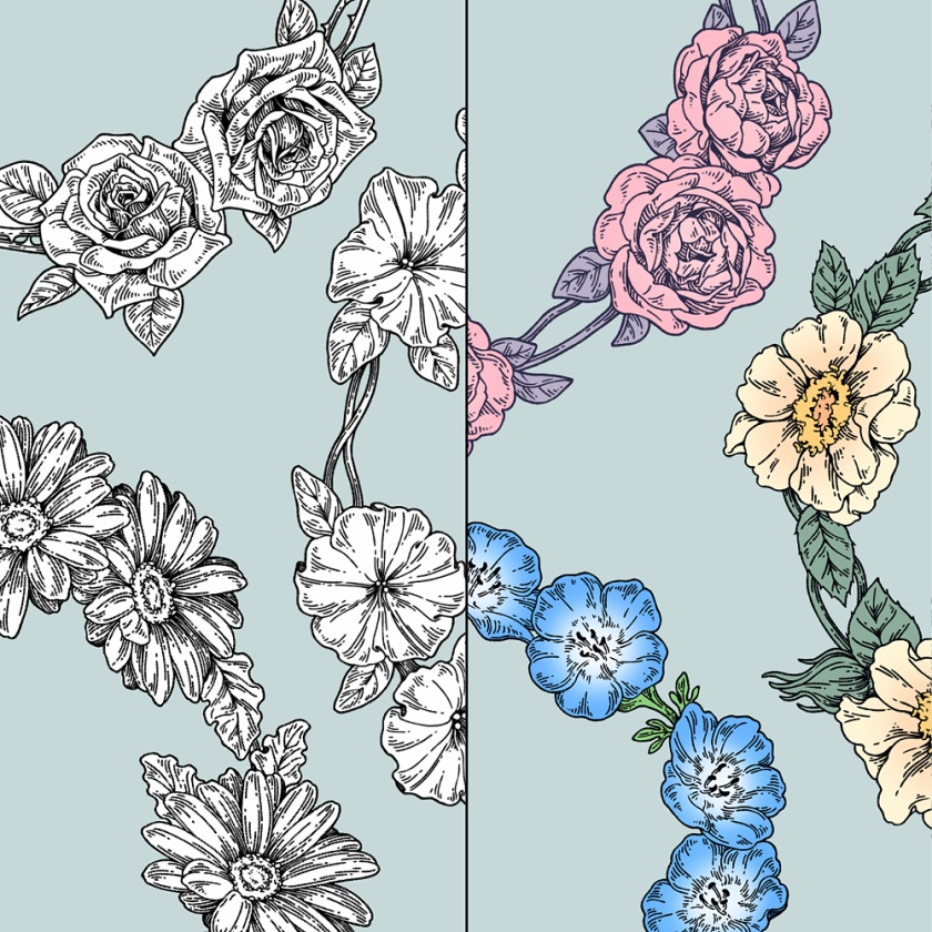 ペン画風の花のイラスト素材集