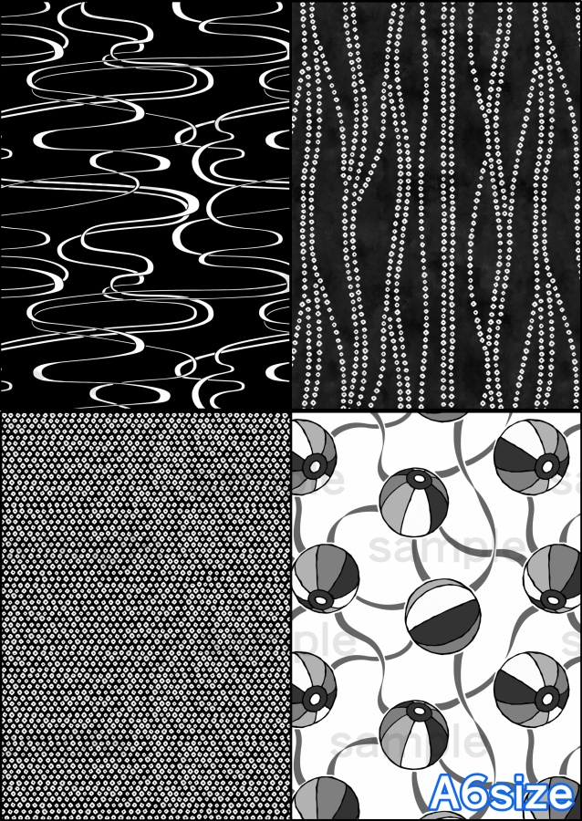 浴衣の柄8種(白黒・グレー) 2