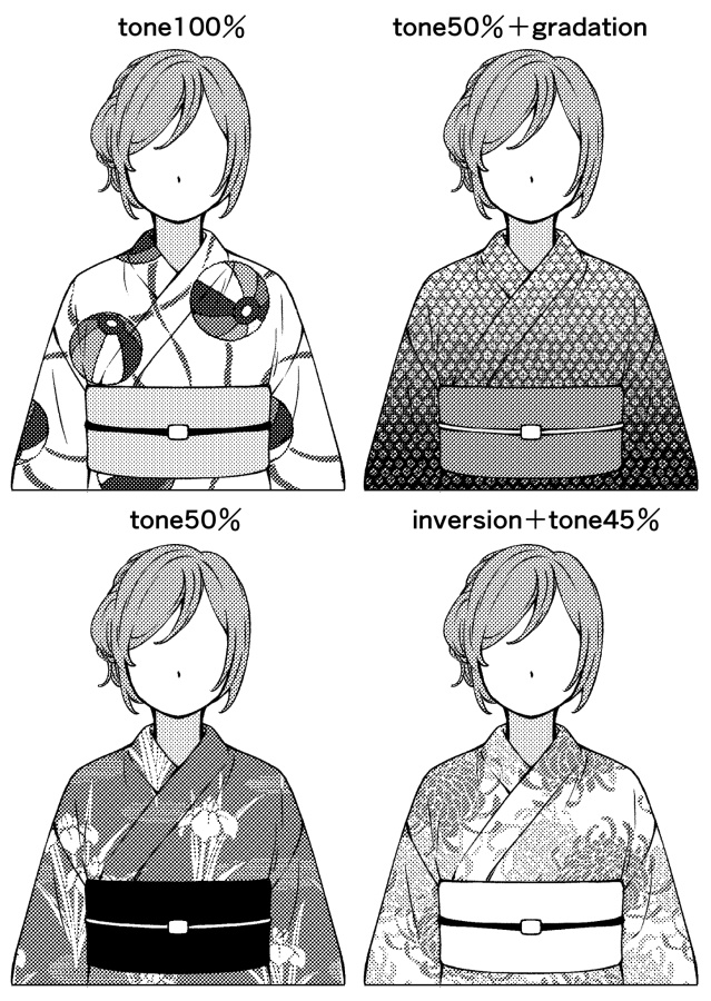 浴衣の柄8種(白黒・グレー) 2