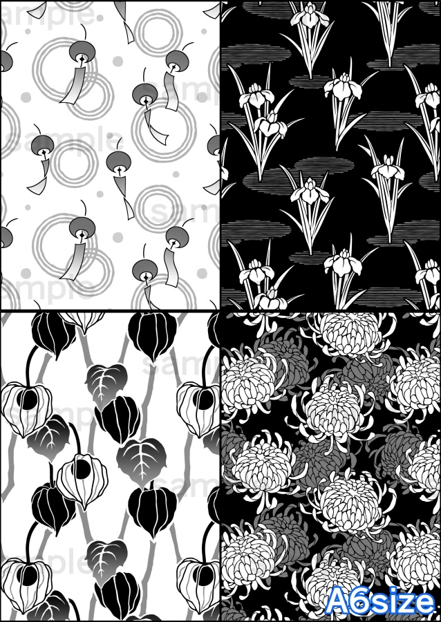 浴衣の柄8種(白黒・グレー) 2