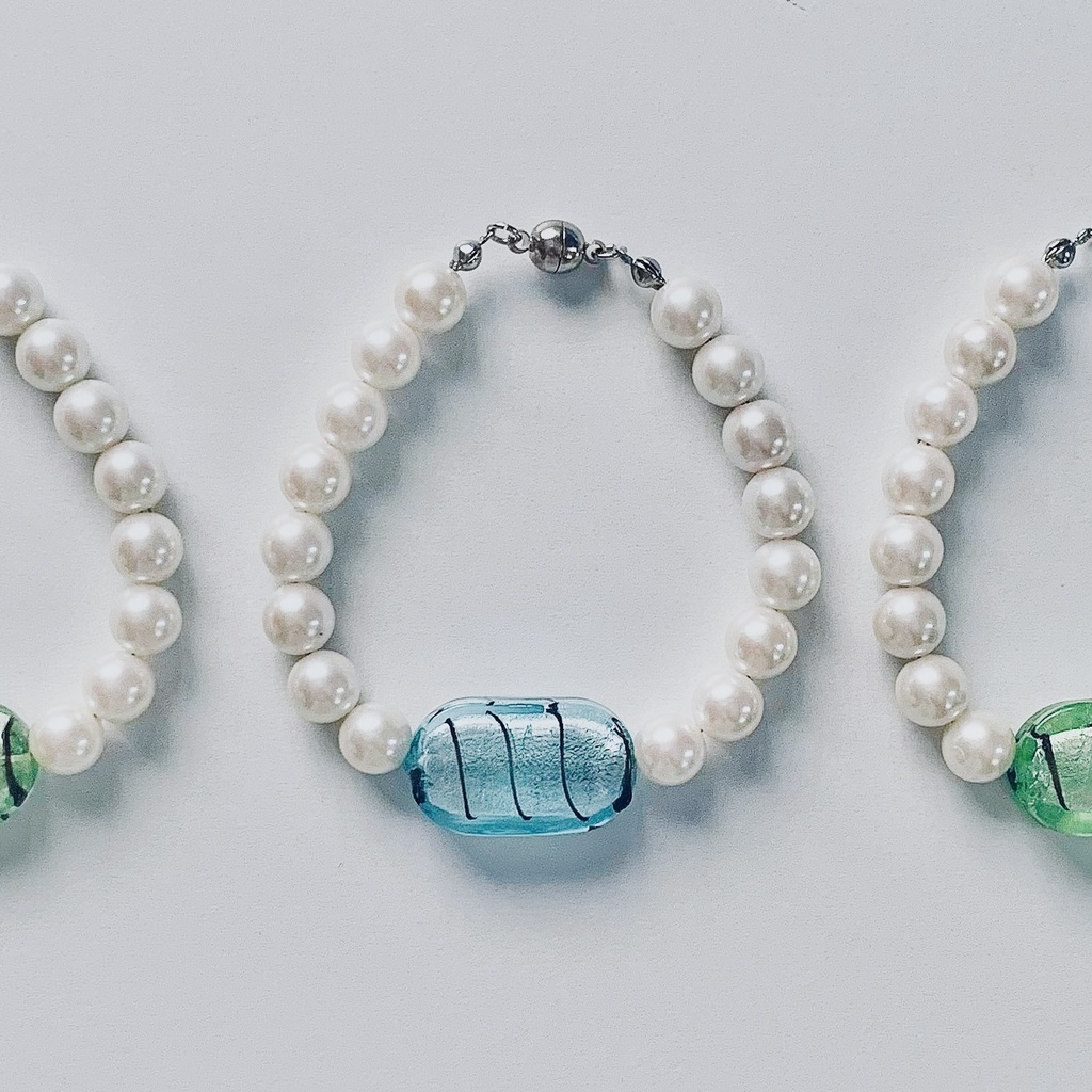 チョコ銀紙パールブレスレット(水色)