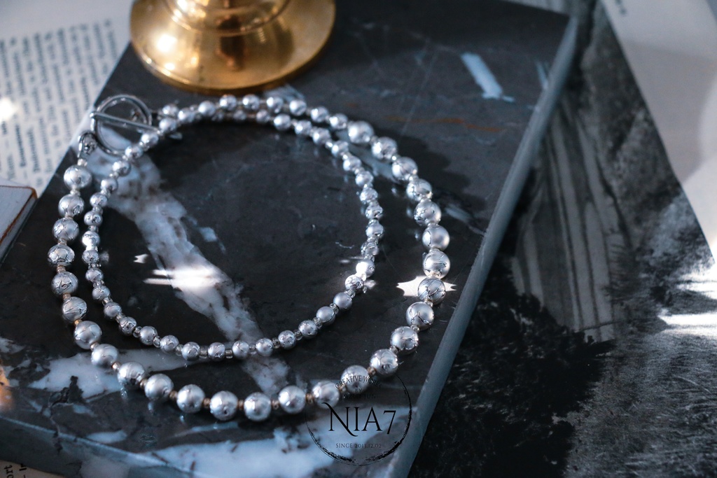 ミックスセミマットボールビーズネックレス