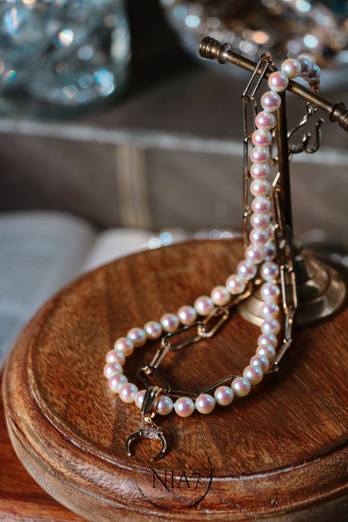 Perl×moon chain necklace
