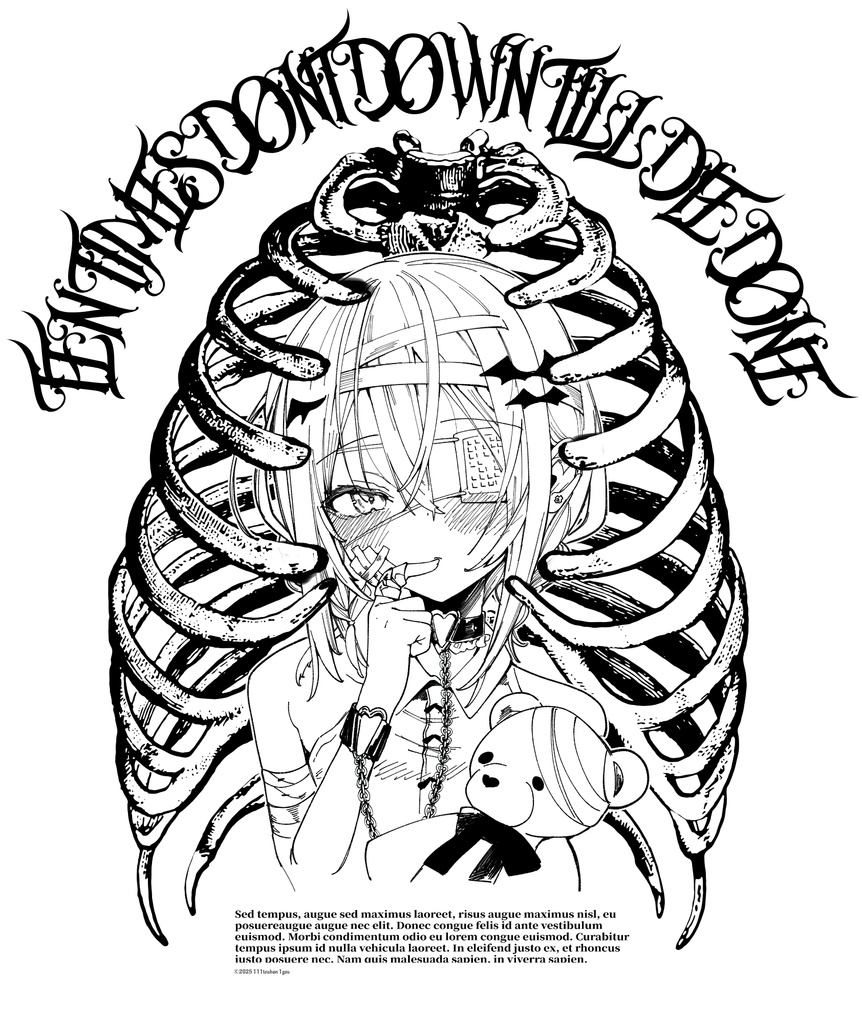 【一寸見葉一】肋骨ver ビッグシルエットTシャツ・ホワイト