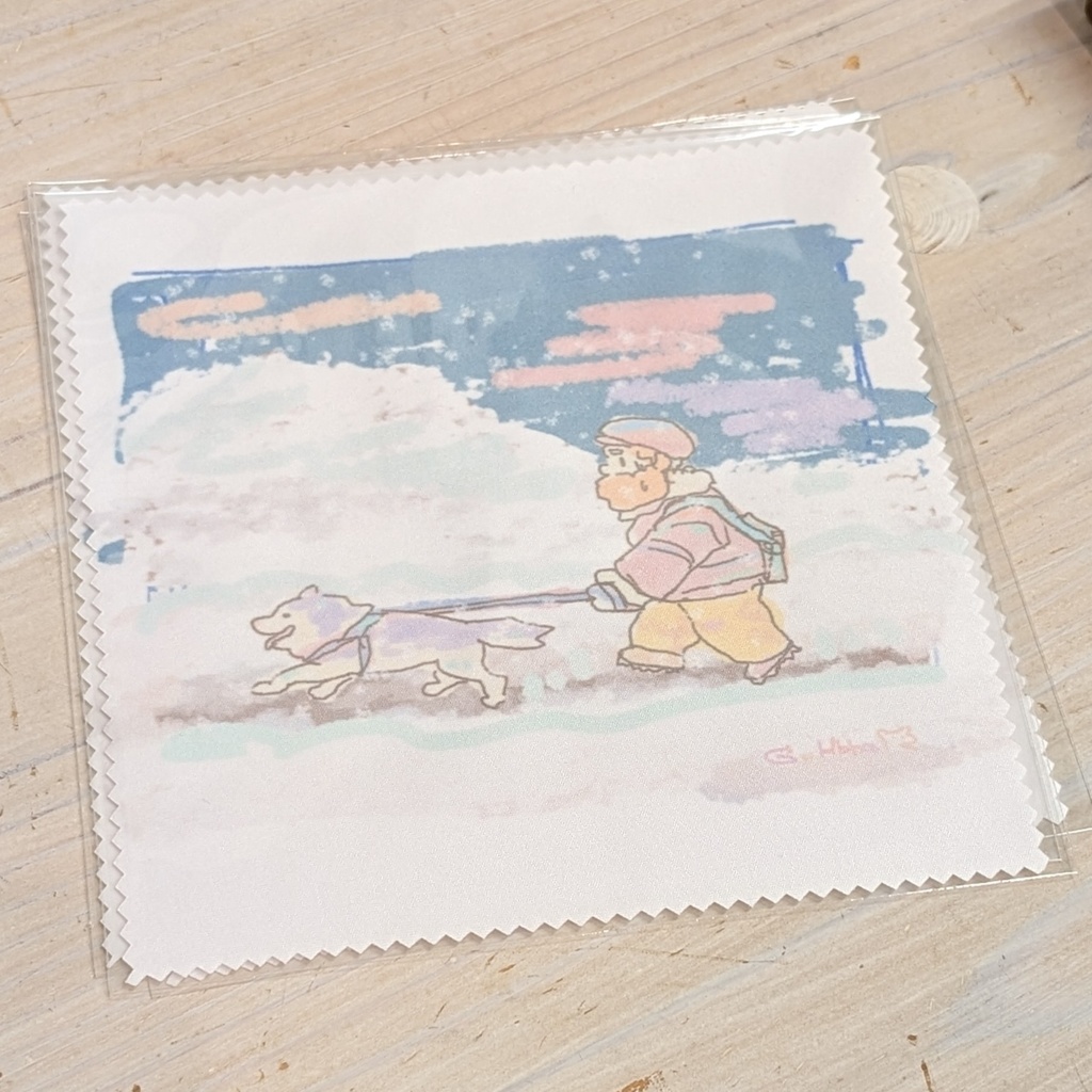 雪道シベリアンハスキーさんぽ　マイクロファイバークロス【メガネ拭き】
