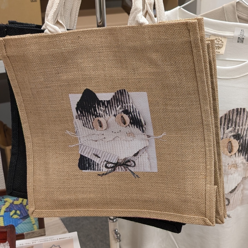 ジュート・トートバッグ おめかしネコ