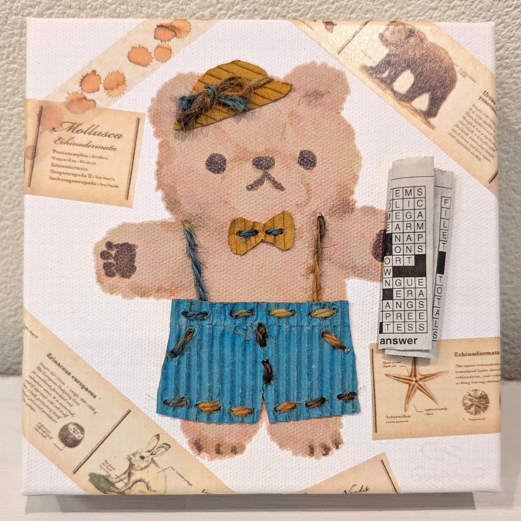 ぬいぐるみ着せ替え風キャンバス　読書家くま
