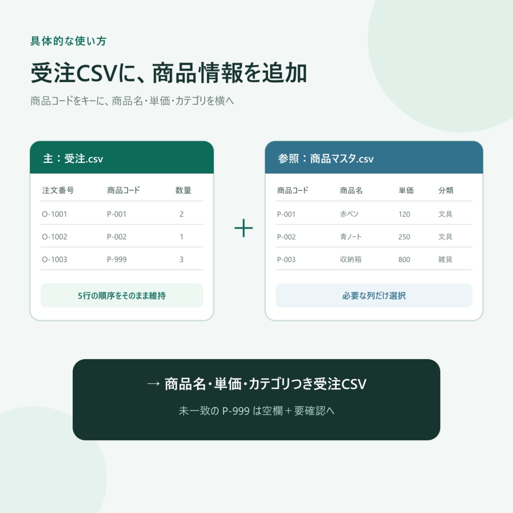 CSV結合カルテ Local Pro Personal|CSVキー横結合・VLOOKUP式不要