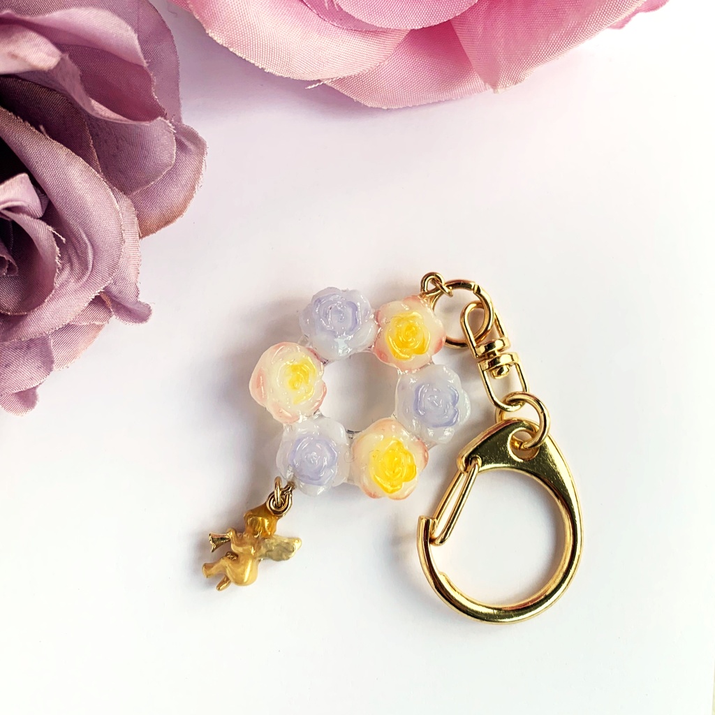 天使と薔薇の花かんむりストラップ・キーホルダー