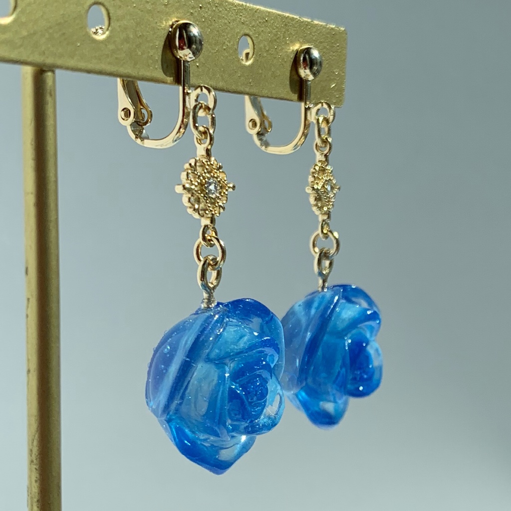 ブルーローズ・クリスマスイヤリング・ピアス・ネックレス