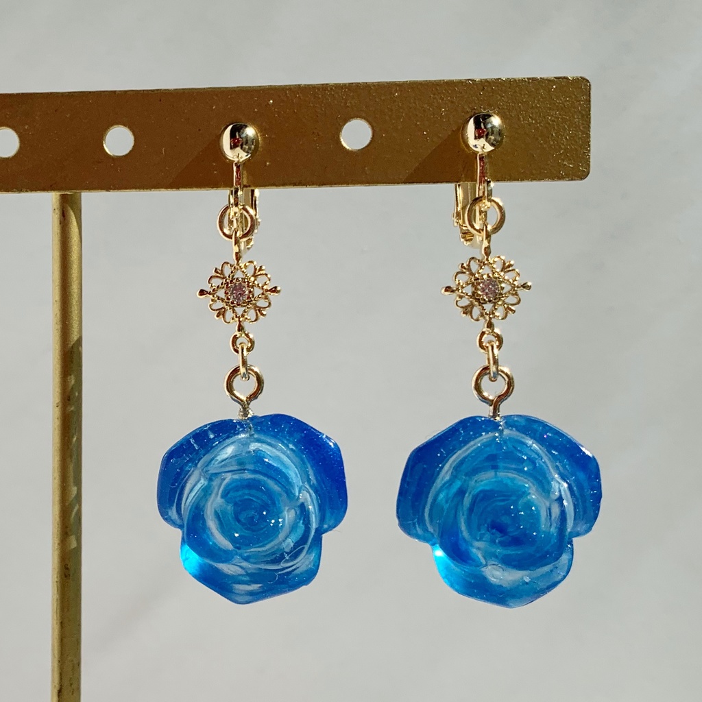 ブルーローズ・クリスマスイヤリング・ピアス・ネックレス