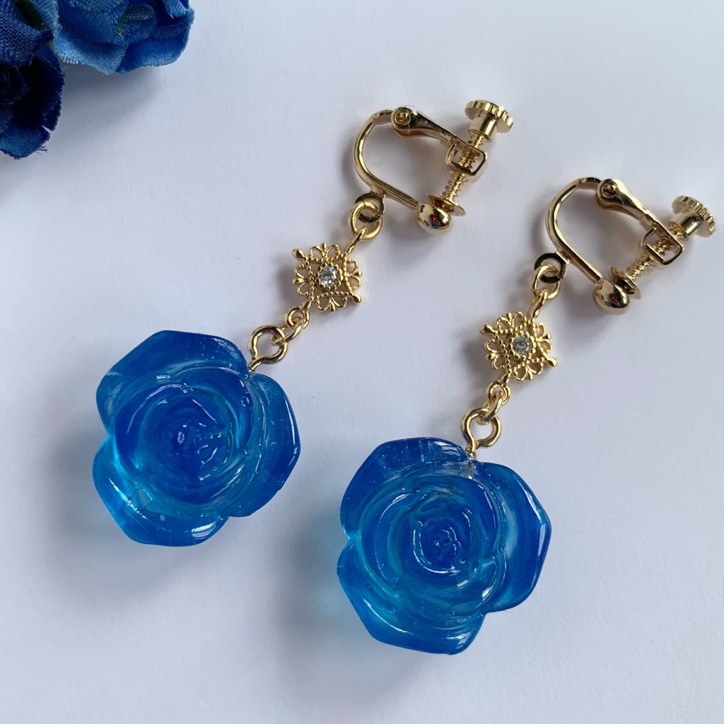 ブルーローズ・クリスマスイヤリング・ピアス・ネックレス